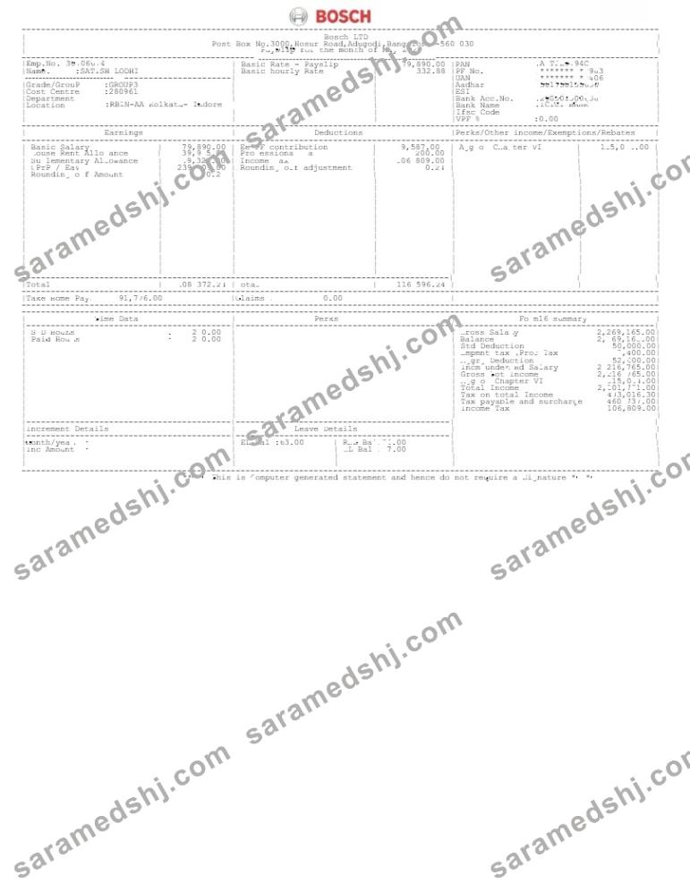 Bosch LTD payslip template in Word and PDF formats.pdf, 1